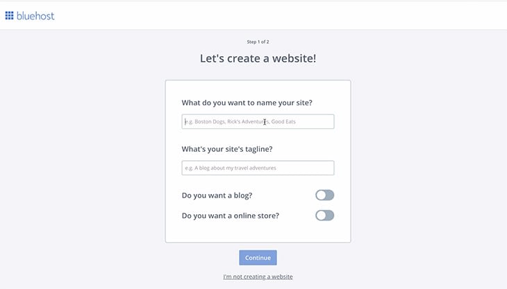 create a website Bluehost
