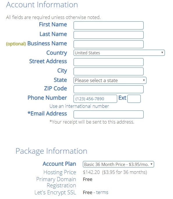 personal info bluehost