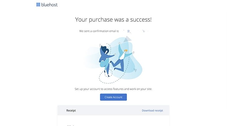 Bluehost purchase confirmation