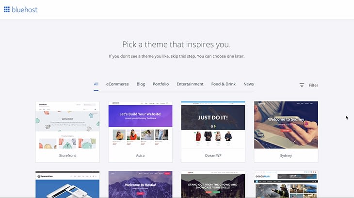 Pick a theme that inspires you bluehost
